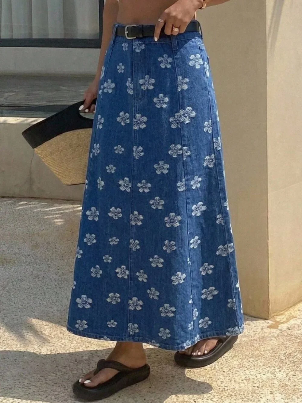 Blue Casual Women's A-Line Denim Skirt - Picture 3 of 4
